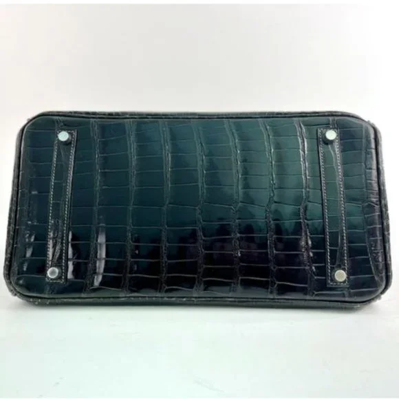 Hermes Shiny Porosus Crocodile Skin Birkin 35 w Palladium HW in Graphite - Picture 8 of 13